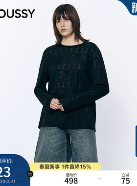 MOUSSY 2026春季新品慵懒性感暗纹圆领长袖针织衫女028JSC80-1022