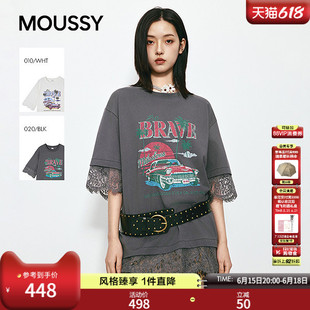 MOUSSY2026夏季新品慵懒风复古印花oversize短袖T恤028JSA90-1036