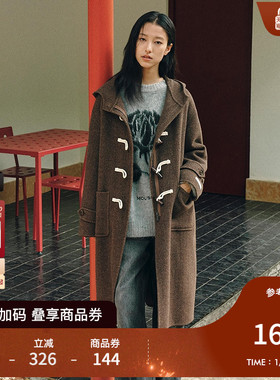 MOUSSY 2025冬季新品通勤复古风牛角扣长款毛呢大衣028IAC30-1089