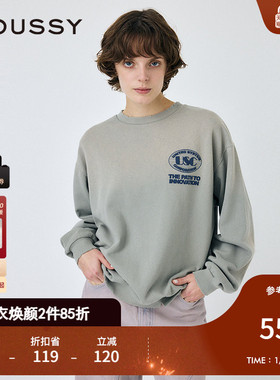 MOUSSY 2025春季新品创新之路宽松圆领做旧套头卫衣010ISL90-0871
