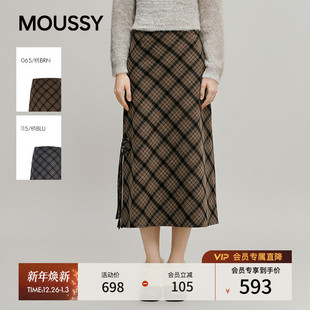 1031 复古格纹撞色直筒开衩半身裙女028IAA31 MOUSSY 2026早春新品