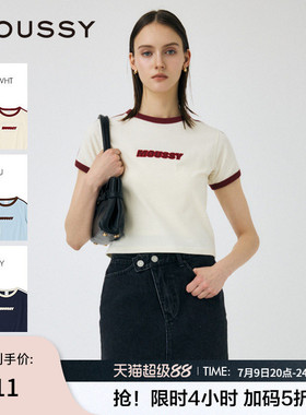 MOUSSY 夏季新品简约通勤字母刺绣撞色短袖T恤010IS490-4271