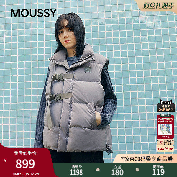 MOUSSY 2025秋季新品城市运动风绑带设计羽绒马甲女028IAC30-1084