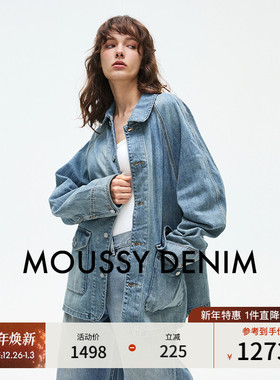 MOUSSY 2025春季新品复古水洗休闲宽松牛仔夹克外套010ISH11-2011