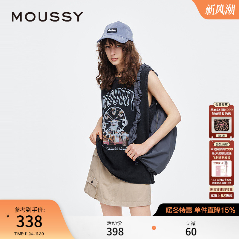 MOUSSY 2025夏季新品美式街头摩天轮LOGO无袖T恤女028ISZ90-0861
