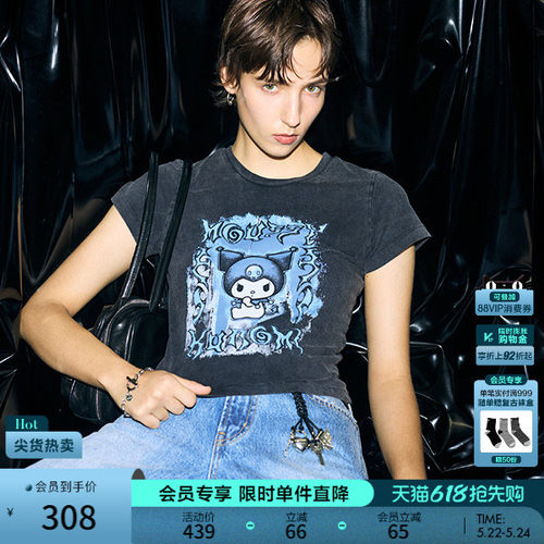 MOUSSY&酷洛米合作款 春季新品甜酷修身短袖T恤010IAF01-5381