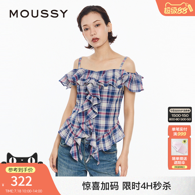 MOUSSY复古日系格纹吊带衬衫