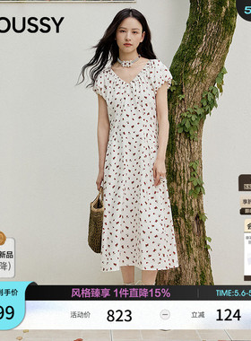 MOUSSY 2026夏季新品法式度假风碎花泡泡袖连衣裙女028JSC33-1024