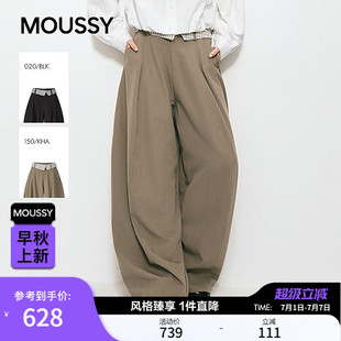 MOUSSY 2026夏季新品复古通勤风翻边格纹拼接长裤女028JSC31-1057