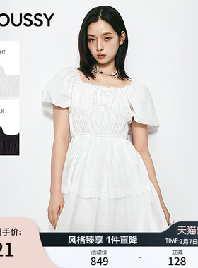 MOUSSY 2026夏季新品甜美风系带一字领泡泡袖连衣裙028JSA33-1012