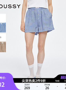 moussy 夏季新品薄款宽松高腰格纹沙滩裤家居裤010IS431-3831