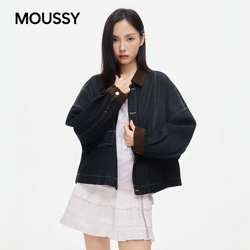 MOUSSY 2026秋季新品复古丹宁风撞色休闲牛仔外套女028JAB10-1377图片