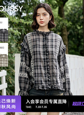 MOUSSY 2026夏季新品甜酷风渐变格纹碎花蕾丝衬衫女028JSA30-1041