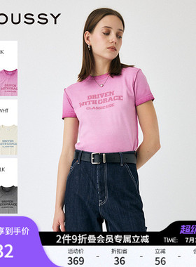 MOUSSY 夏季新品多色休闲字母撞色圆领短袖T恤010IS290-9381