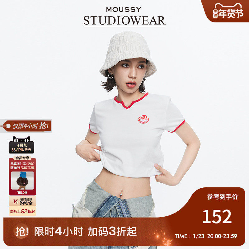MOUSSY 夏季新品非正式学院风基础撞色刺绣T恤028HS490-1191,女装/女士精品,T恤,淘宝优惠券,粉丝福利购,淘宝优惠卷