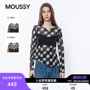 MOUSSY2026春季新品轻熟复古风格纹撞色长袖修身T恤028JSA80-1009