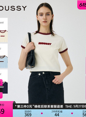 MOUSSY 夏季新品简约通勤字母刺绣撞色短袖T恤010IS490-4271
