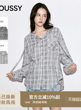 【明星同款】moussy2026春夏新品复古格纹连帽衬衫028JSA30-1019