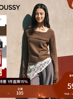 王玉雯同款moussy25秋品温柔慵懒不对称领露肩毛衣010IA370-3891