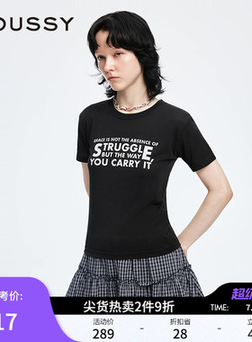 MOUSSY 早春新品休闲风简约字母圆领短袖T恤女028IAA90-0641