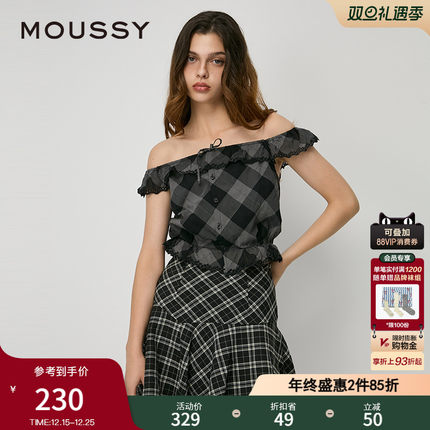 MOUSSY 秋季新品文艺港风多穿法格纹吊带上衣女028HAZ30-0411