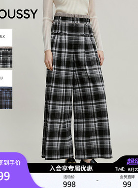 MOUSSY 2026春季新品复古港风格纹撞色高腰阔腿长裤028IAA31-2371