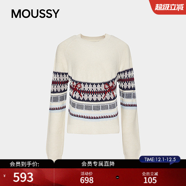 MOUSSY 2025冬季新品复古民族风花纹拼接撞色毛针织028IAA70-1611