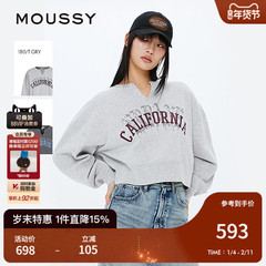 MOUSSY 2025春季新品美式校园风短款字母套头卫衣女028ISZ90-0191
