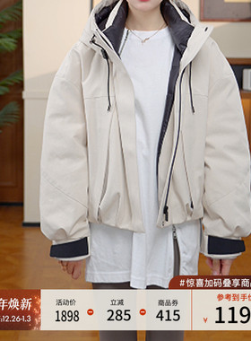 MOUSSY2025冬季新品连帽松弛抽绳宽松90羽绒外套女028IAC30-1095