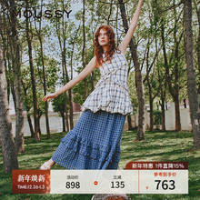 MOUSSY 2025夏季新品甜美复古格纹荷叶边吊带连衣裙028ISA33-4021