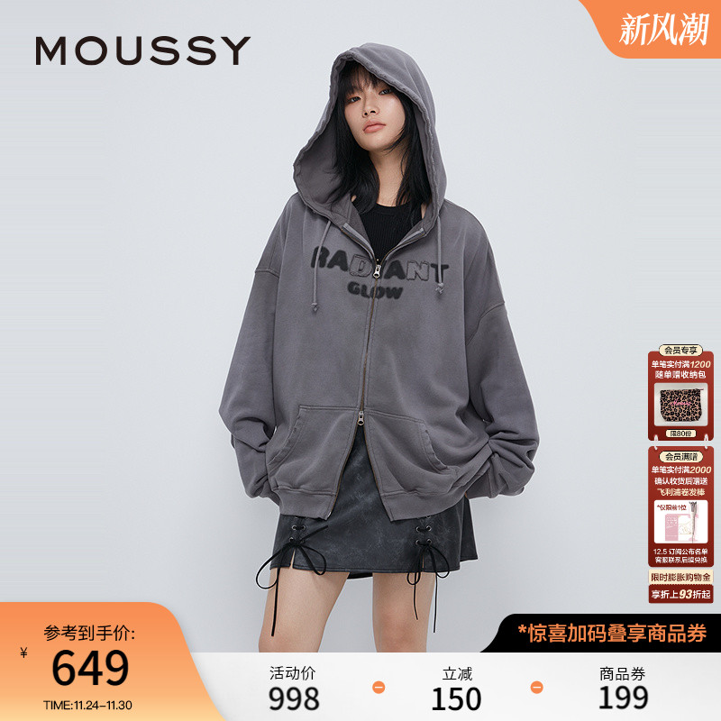 短款MOUSSY棉街头复古铜色拉链