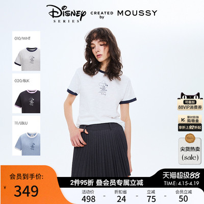 MOUSSY春季新品迪士尼联名米奇头像撞边短袖T恤010ISY90-4221