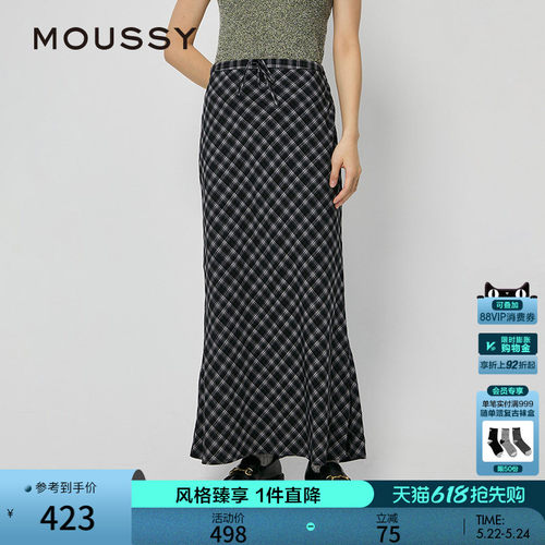 MOUSSY 春季新品复古文艺风经典格纹长款半身裙028ISZ30-3011