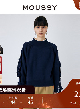 MOUSSY 淑女风蝴蝶结系带宽松圆领通勤针织衫女010GSS70-0060