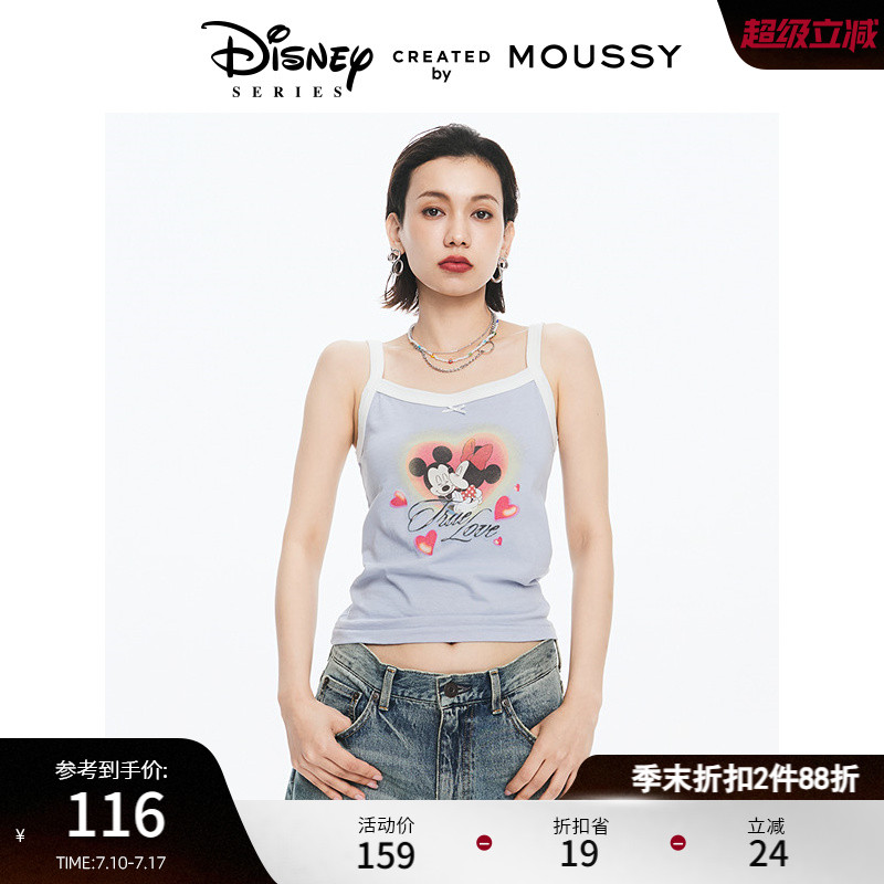 moussy爱心米奇米妮撞色小吊带