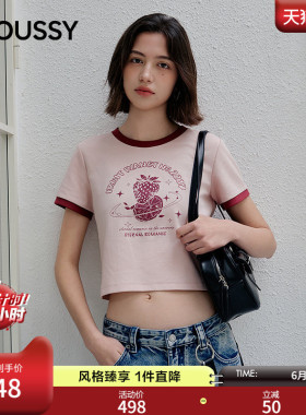 MOUSSY2026夏季新品美式复古辣妹风撞色水果印花T恤028JSZ90-1081