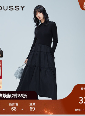 MOUSSY 冬季新品芭蕾风半高领拼接针织连衣裙女028HAA33-3111