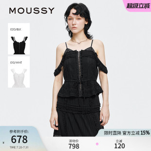 1002 MOUSSY 2025早秋新品 甜美蝴蝶结绑带收腰吊带衬衫 女028ISA30