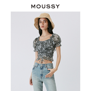 甜美风花卉花纹方领抽褶春游衬衫 MOUSSY 新品 5830 夏季 女028GAZ30