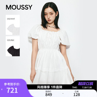 MOUSSY 2026夏季新品甜美风系带一字领泡泡袖连衣裙028JSA33-1012