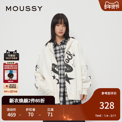 MOUSSY 秋季新品美式复古摇滚音符印花卫衣外套028HAZ90-2231
