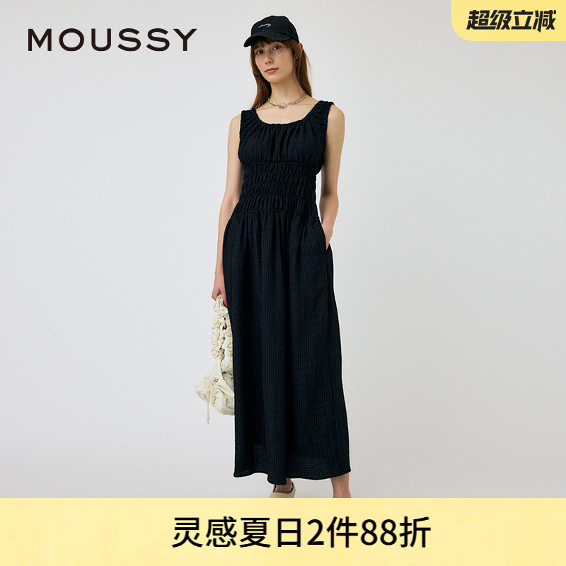 MOUSSY度假风收腰优雅无袖连衣裙