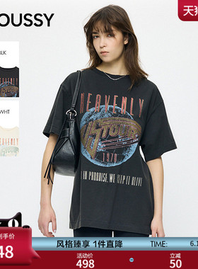 MOUSSY2026夏季新品街头复古风做旧印花短袖圆领T恤010JS290-5081