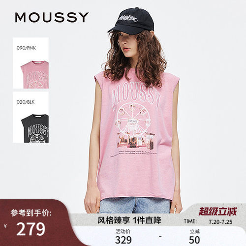 【明星同款】MOUSSY 美式街头摩天轮LOGO无袖T恤028JSX90-1048