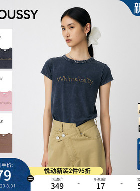 MOUSSY春季新品休闲风正肩圆领修身短袖T恤女010IA290-7621