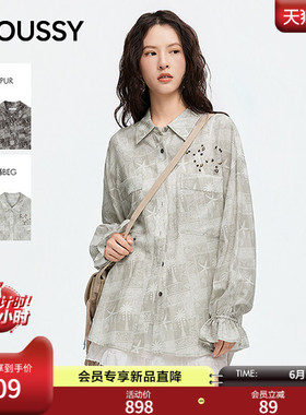 MOUSSY 2026夏季新品复古气质港风印花荷叶袖衬衫女028JSZ30-1078