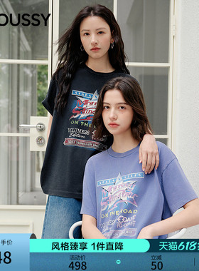 MOUSSY2026夏季新品美式复古风做旧印花短袖修身T恤010JS290-2491