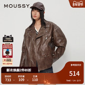 MOUSSY 0291 夹克棉衣外套女028HAZ30 春季 机车风宽松廓形皮衣时尚