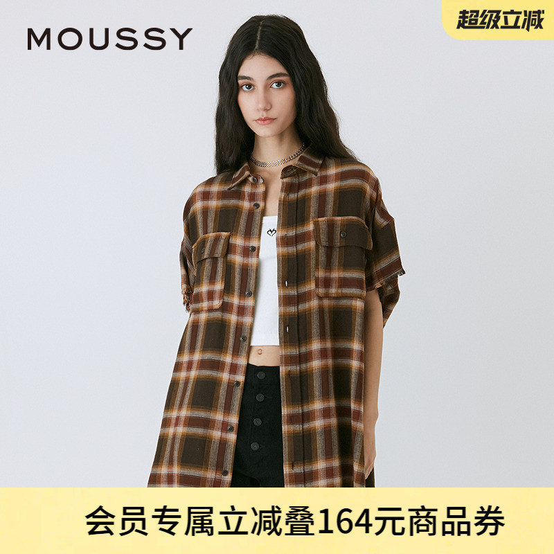 MOUSSY美式復古風格紋短袖襯衫