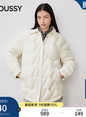 moussy春春新品纯色简约翻领羽绒夹克外套女028IAC30-1003